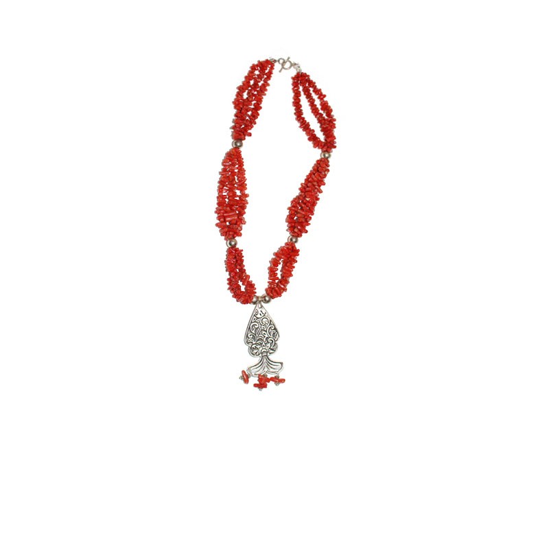 Collier corail pendentif poisson