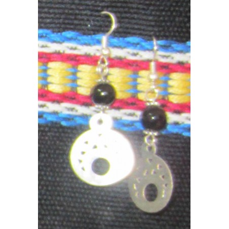 Earring Silver and black stone